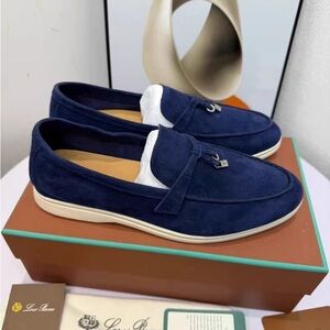 Blue Suede Slip-On Loafers with Decorative Horsebit